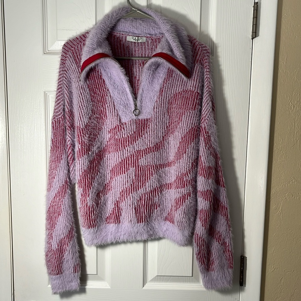 OXXO catch the city Jakfertop  mixed polo neck sweater 1/4 zip fluffy long slv M